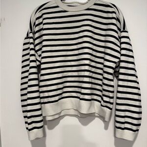 J. Crew Black and White Striped Crewneck Sweater